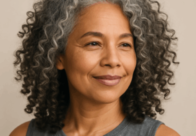 imagem mulher grisalha cacheada