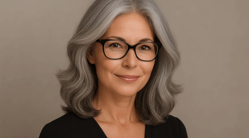 Mulher com cabelo grisalho - imagem gerada por IA