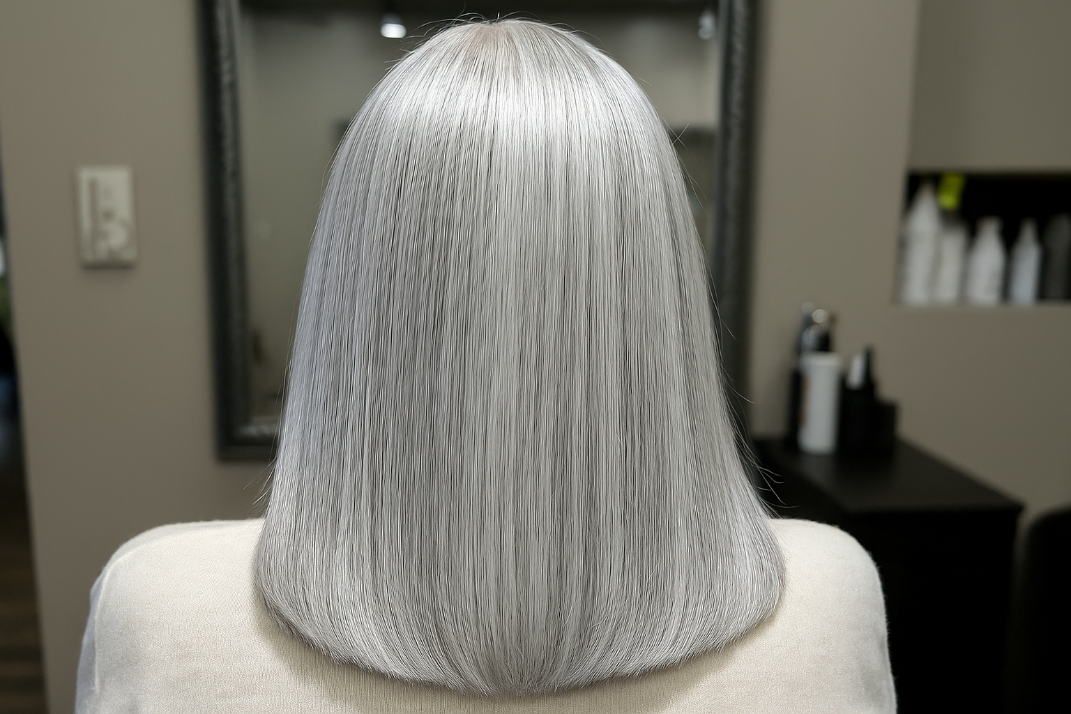 Mulher com cabelos grisalhos alisados - Imagem gerada por IA