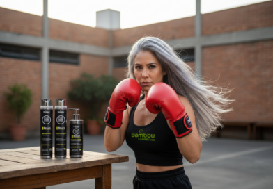 Mulher grisalha boxeadora kit black - Imagem gerada por IA