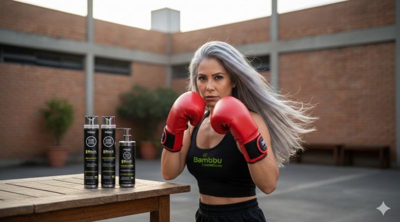 Mulher grisalha boxeadora kit black - Imagem gerada por IA