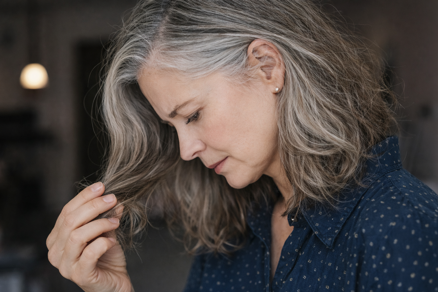 Mulher grisalha cabelos seco - Imagem gerada por IA