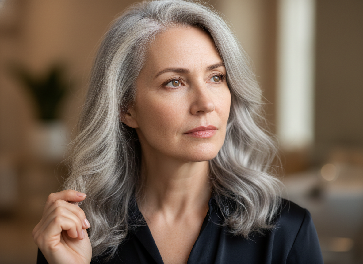 Mulher grisalho cabelo sem brilho - Imagem gerada por IA