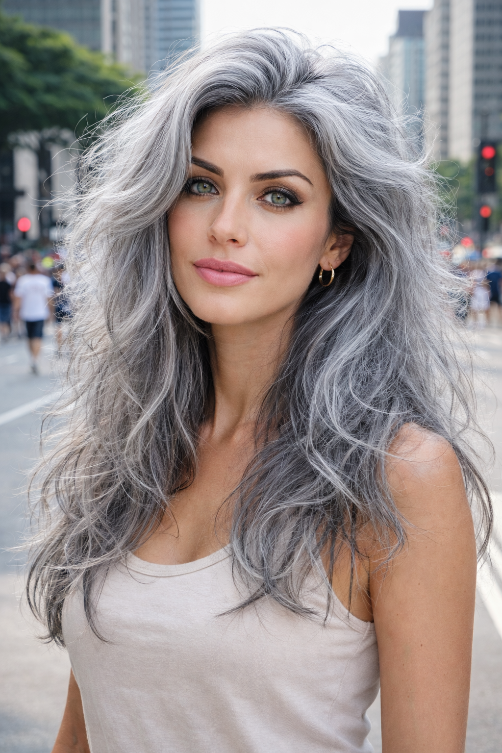 Mulher grisalha - cabelo armado - imagem gerada por IA