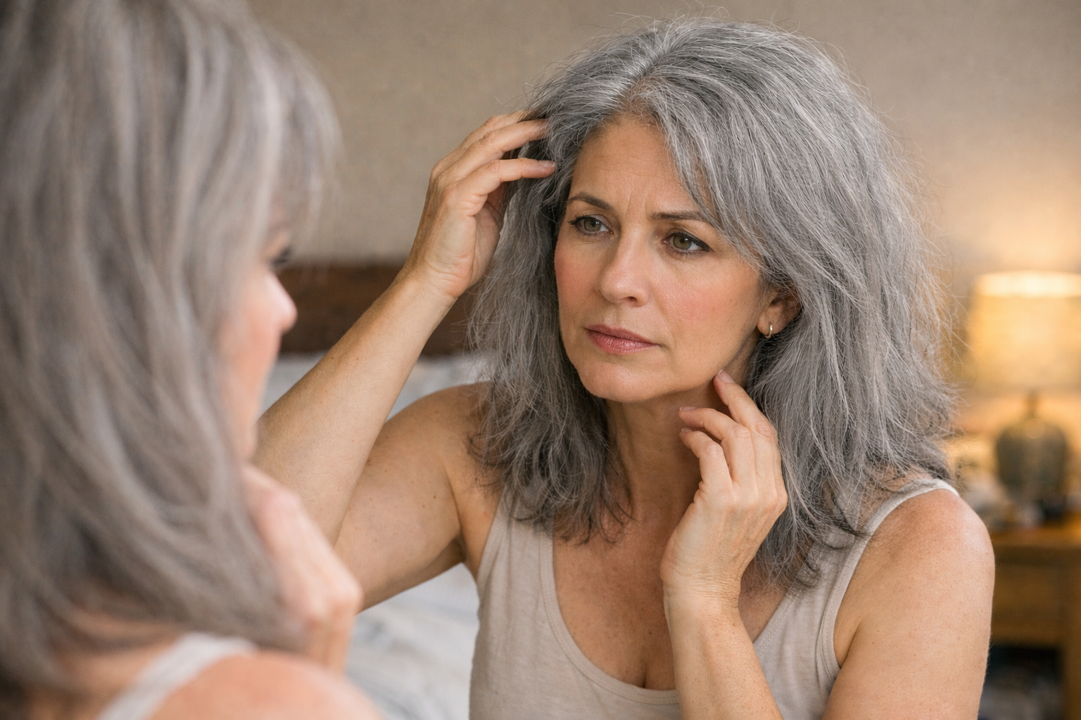 Mulher grisalha - cabelo esta abandonado - Imagem gerada por IA